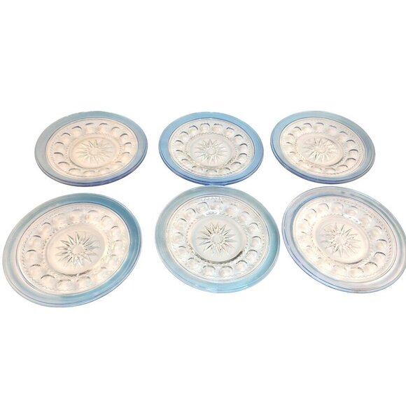Kings Crown Blue Flashed Thumbprint 7.5" Salad Plates By Tiffin-Franciscan  Set - Picture 1 of 8